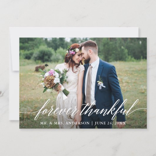 Kalligrafie voor altijd dankbaar 6 foto's bruiloft bedankkaart (Voorkant)