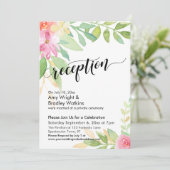 Kalligrafie Waterverf Bloemen Trouwreceptie Kaart (Staand voorkant)