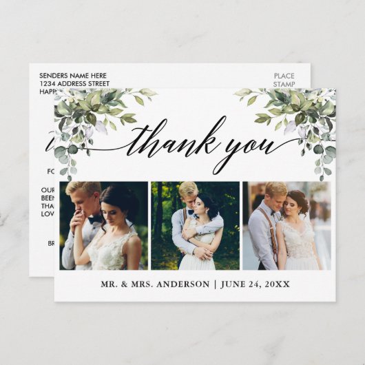 Kalligrafie Waterverf Groene Huwelijk Bedankt Briefkaart (Voorkant / Achterkant)