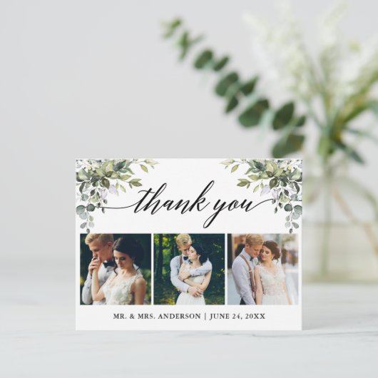 Kalligrafie Waterverf Groene Huwelijk Bedankt Briefkaart (Staand voorkant)