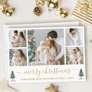 Kalligrafie Waterverf Pines Gold Christmas Feestdagenkaart