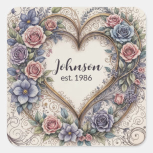 Kalligrafie Wedding Heart Vierkante Sticker