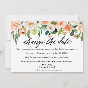 Kalligrafie Wijzig de datum Koraal Bloemkaart Save The Date