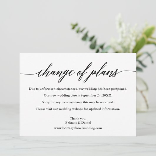 Kalligrafie Wijziging van Plannen Nieuwe Trouwdatu Save The Date (Staand voorkant)