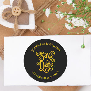Kalligrafie Zwart Goud Bruiloft Save the Date Ronde Sticker