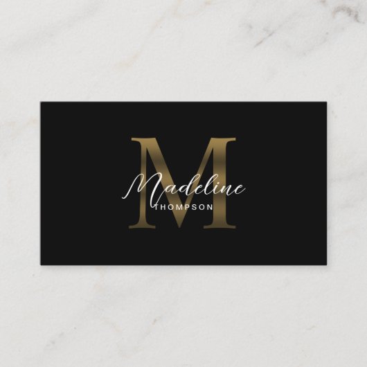 Kalligrafie Zwart Metallic Goud Monogram QR-code Visitekaartje (Voorkant)