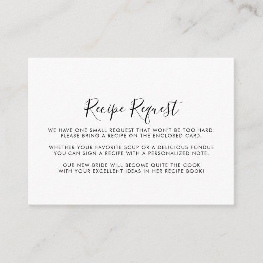 Kalligrafie Zwart Witte Huwelijk Recept Verzoek  Informatiekaartje (Voorkant)