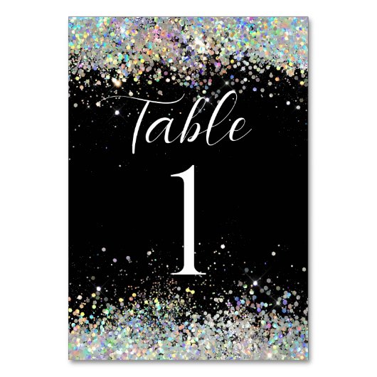 Kalligrafiescript Holografisch Glitter Zwart Kaart (Voorkant)