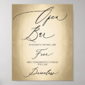 Kalligrafiescript Open Bar Funny Wedding Sign Poster (Voorkant)