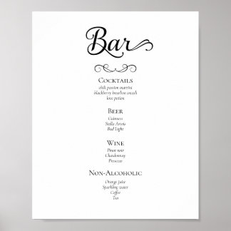 Kalligrafiescript Wedding Drinken Menu Sign Poster