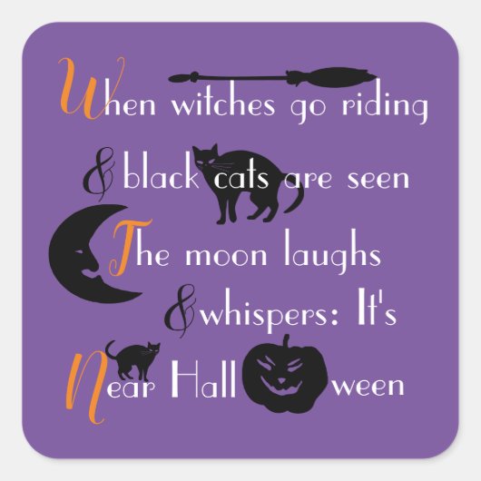 Kalligrafisch traditioneel Halloweengedicht Vierkante Sticker (Voorkant)