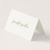 Kalligraphed Script Cream Wit Goud Gevouwen Luxe Visitekaartjes (Voorkant)
