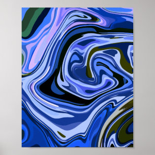 Kalm Abstracte Vloeibare Kunst met Koele Tinten Poster