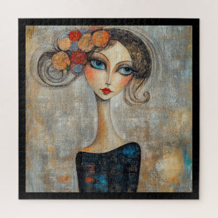 Kalm Blik van een Elegante Blauwoog Dame Legpuzzel