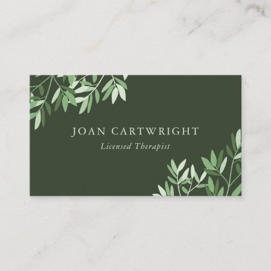 Kalm donkergroen groen blad - therapeut visitekaartje (Voorkant)