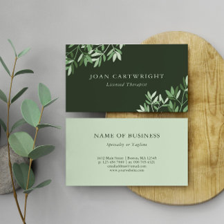 Kalm donkergroen groen blad - therapeut visitekaartje