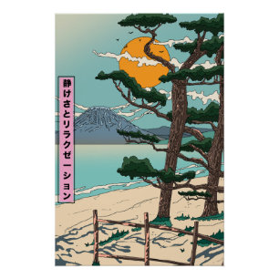 Kalm en ontspannen Japanse rivier. Perfect Poster