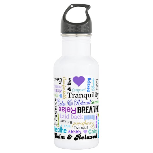 Kalm en Relaxerende positieve woordtypografie Waterfles (Voorkant)