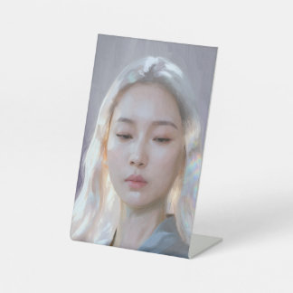 Kalm en sereen vrouwelijk portret reclamebord met voetstuk