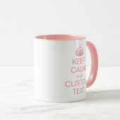 "Kalm houden" en [Aangepaste tekst] Gemaaid in roz Mok (Voorkant rechts)