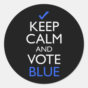 Kalm houden en blauw stemmen ronde sticker