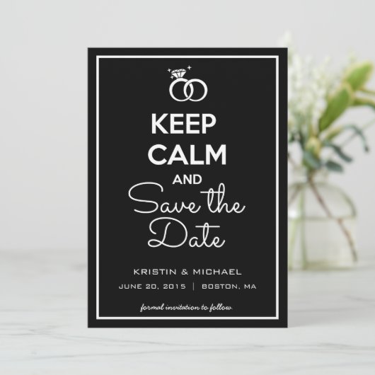 Kalm houden en de datum opslaan save the date (Staand voorkant)