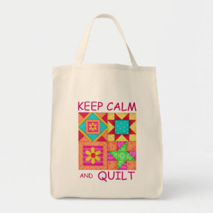 Kalm houden en kleurrijke patchworkblokken kantele tote bag
