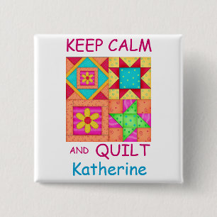 Kalm houden en kleurrijke patchworkblokken kantele vierkante button 5,1 cm