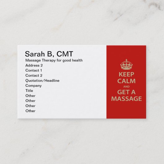 Kalm houden en massage halen afsprakenkaartje (Voorkant)
