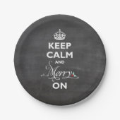 Kalm houden en Merry op Chalkboard Funny Holiday Papieren Bordje (Voorkant)