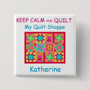Kalm houden en Quilt Patchwork Quilt Name Badge Vierkante Button 5,1 Cm