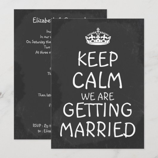 Kalm houden We worden gehuwd met Chalkboard Kaart (Voorkant / Achterkant)