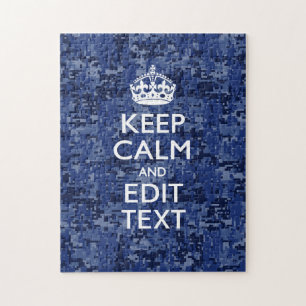 Kalm Jouw tekst houden op Blue Digital Camouflage Legpuzzel