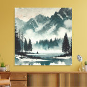Kalm mistig meer landschap met rode zonsondergang canvas afdruk (Insitu (Woonkamer))