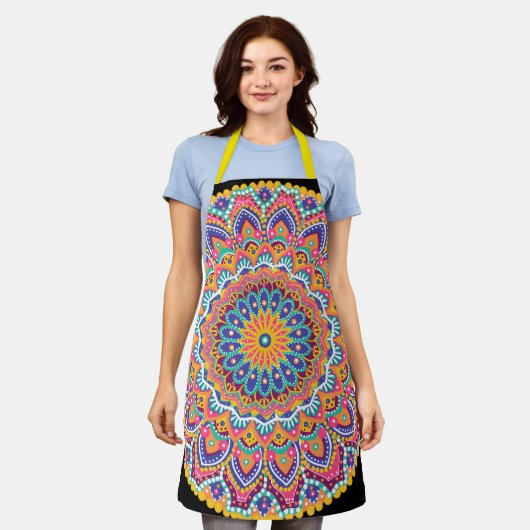 Kalm Mooie Kleurrijke Bloemen Mandala Schort (Gedragen)