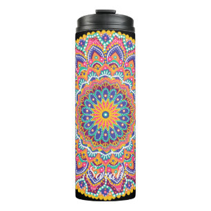 Kalm Mooie Kleurrijke Bloemen Mandala Thermosbeker