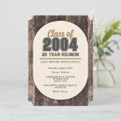 Kalm rustiek hout 20 jaar High School Class Reunio Kaart (Staand voorkant)