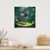 Kalm Zebra Staand in het Wilde Schilderij Poster (Keuken)