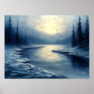 Kalmende weerspiegelingen van licht op een rustige poster