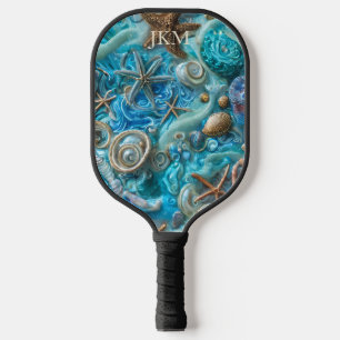 Kalmerend Aqua Sand, Surf & Zeestervis Monogram Pickleball Paddle