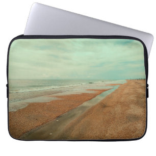 Kalmerend Blauwe Kust Oceaan Getijde Zandstrand Laptop Sleeve
