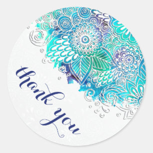 Kalmerende Blauwe en Blauwgroen Bloemen Mandala Da Ronde Sticker