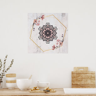 Kalmerende Harmonie, Rangoli Bloemenkunst, Roze en Poster