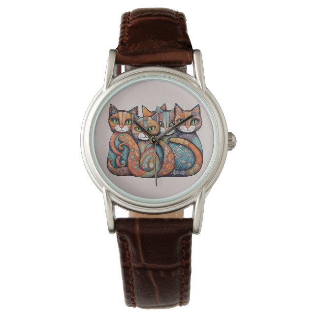 Kalmerende Katten 3 horloge (Voorkant)