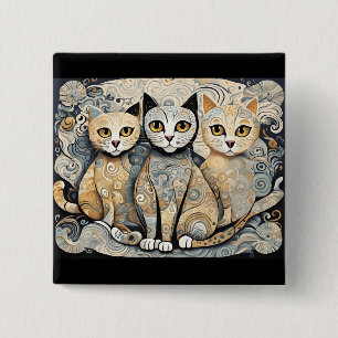 Kalmerende katten knop vierkante button 5,1 cm