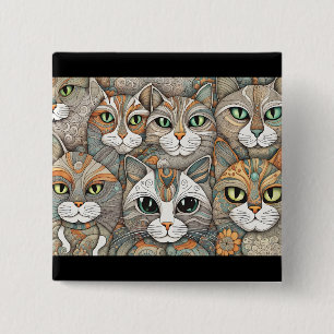Kalmerende katten knop vierkante button 5,1 cm