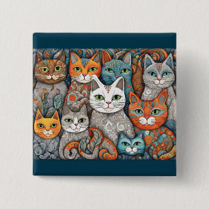 Kalmerende katten knop vierkante button 5,1 cm