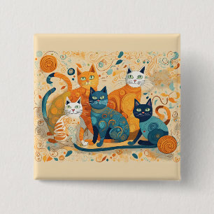 Kalmerende katten knop vierkante button 5,1 cm