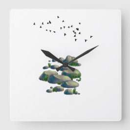 Kalmerende natuur illustratie wandklok vierkante klok