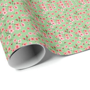 Kalmerende saliegroen roze bloemen Zomer Cadeaupapier